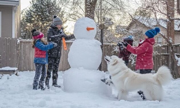 Snowman Building in winter